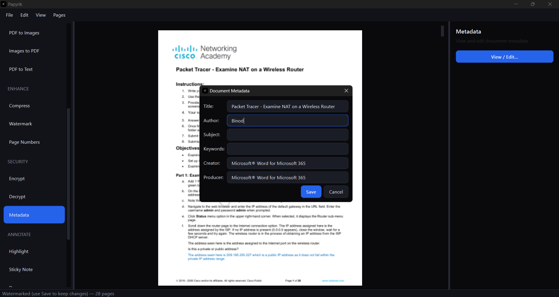 Editing metadata