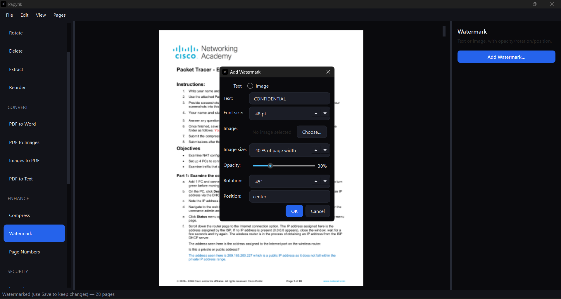 Watermark options